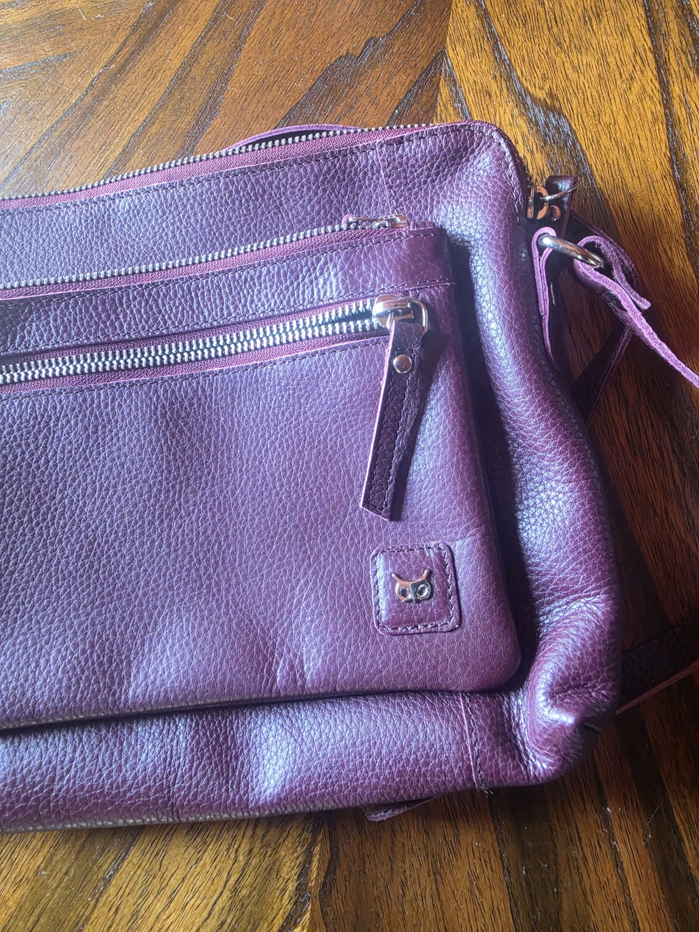Wise Owl Genuine Leather Crossbody Shoulder Bag in Burgundy - NWOT